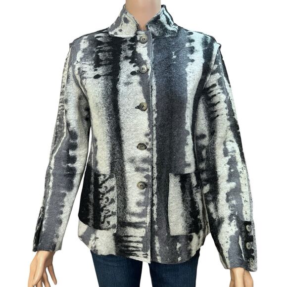 Amici By Baci Wool Blend Jacket Small Fuzzy Ink Blot Print Art To Wear Eclectic - Picture 1 of 9